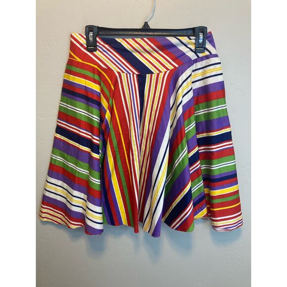 Ralph Lauren Rainbow Striped Multi Color Skater Style Skirt - Oversized Size 2 - Picture 4 of 12